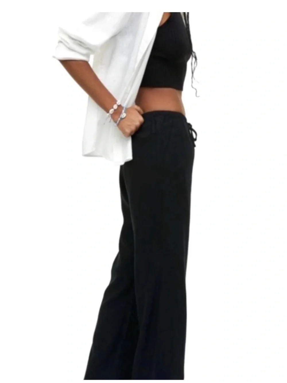 NEW H&M Wide-Leg Linen-Blend Pants